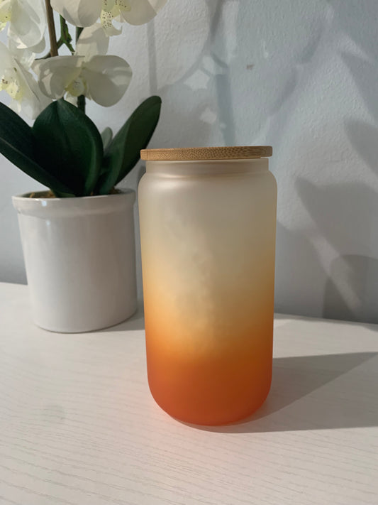 Frosted Orange Ombré Glass Can
